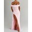 Elegant Strapless Yırtmaçlı Uzun Elbise - Pembe 