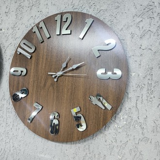 Walnut Silver – Ceviz Gümüş Aynalı Duvar Saati 40x40 cm, 3D Kabartmalı