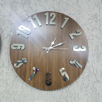 Walnut Silver – Ceviz Gümüş Aynalı Duvar Saati 40x40 cm, 3D Kabartmalı