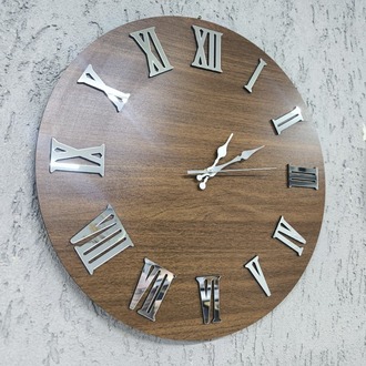 Walnut Silver Roman –Ceviz & Gümüş Aynalı Roma Rakamlı Duvar Saati 40x40 cm