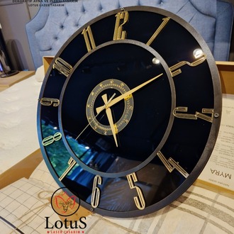 Dekoratif Duvar Saati – Modern Siyah Gold Türkçe Rakamlı 50 / 60 / 70/ cm