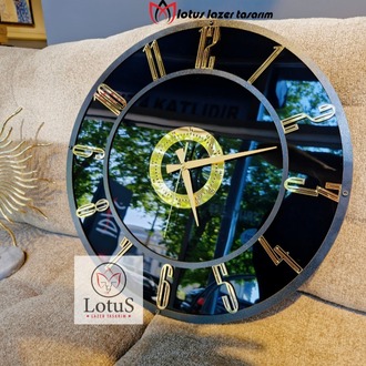 Dekoratif Duvar Saati – Modern Siyah Gold Türkçe Rakamlı 50 / 60 / 70/ cm