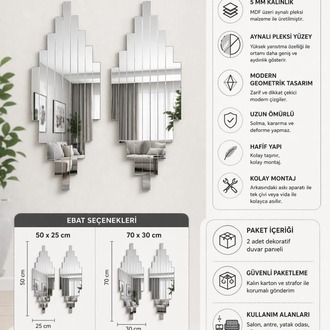 2’li Modern Silver Reflection Set Aynalı Pleksi Duvar Tablosu