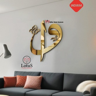 Vav Elif Aynalı Pleksi Duvar Dekoru – Gold Modern İslami Tasarım – 50 / 60 / 70 cm