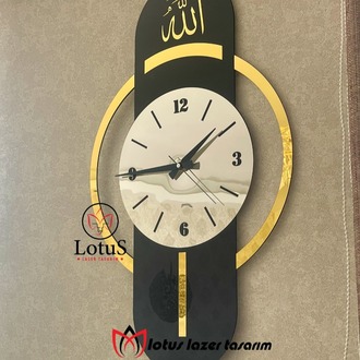“Allah (c.c.)” Lafzı Yazılı Dekoratif Duvar Saati | Aynalı Pleksi Modern Dini Saat