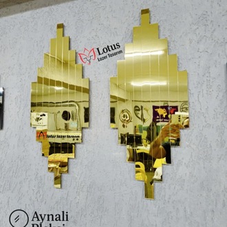 2’li Modern Gold Reflection Set Aynalı Pleksi Duvar Tablosu Lüks Gold Dekoratif Panel