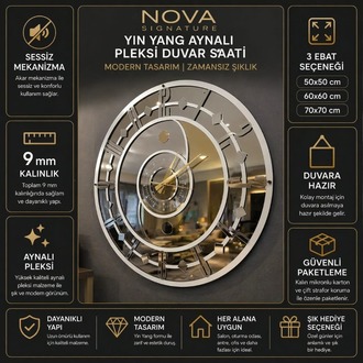 Nova Signature Yin Yang Gümüş Aynalı Pleksi Duvar Saati