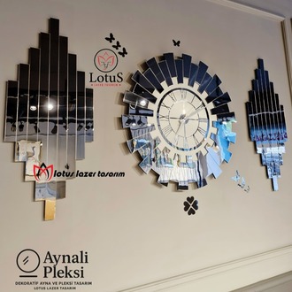 Piyano Model 3’lü Duvar Saati Seti Gümüş Beyaz Roma Rakamlı