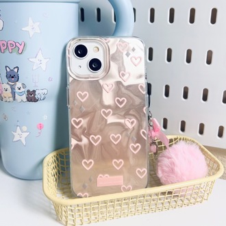 Hologram Kalp Desenli Kilif + Pompom Charm