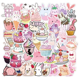 50 Desen Tavşan Tatlı Sevimli Karikatür Su Geçirmez Stickers