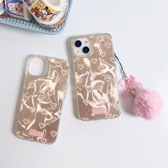 Hologram Kalp Desenli Kilif + Pompom Charm