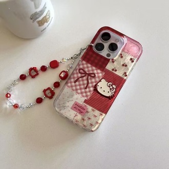 Kırmızı Hello Kitty Telefon Kılıfı Boncuklu Zincirli – Sevimli iPhone Kapağı