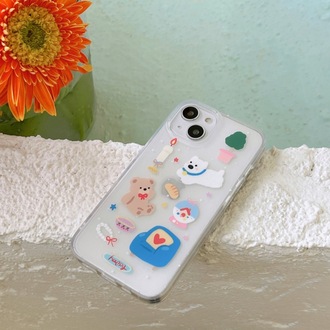 Çift Katmanlı Çiçek Desenli Yarı Şeffaf Hayvan Figürlü Kilif + Charm