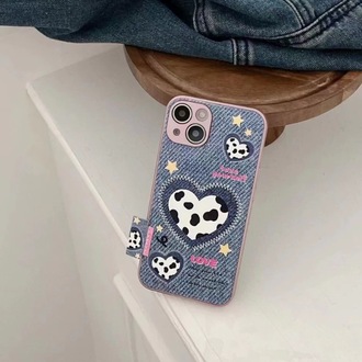 Kovboy Desenli İnek Figürlü Kalpli iPhone 14 PM için