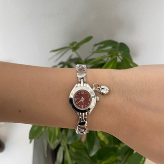 Red Heart Charm Silver Kadın Bileklik Saat