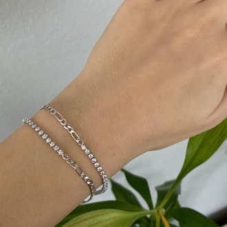 Twin Chain Zirkon Suyolu Çelik Bileklik