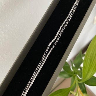 Twin Chain Zirkon Suyolu Çelik Bileklik