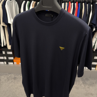 İthal Prada Gold Logo T-shirt Kırışmayan Kumaş (9426-Lacivert)