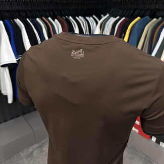 İthal Hermes T-shirt  Kırışmayan Kumaş (15054-Kahverengi)