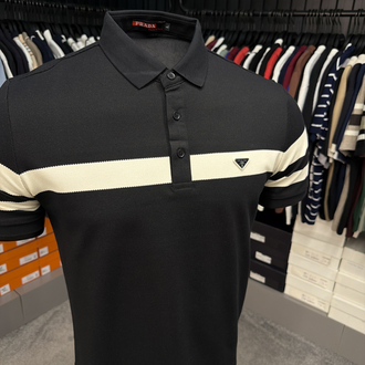İthal Prada Polo Yaka Kırışmayan Kumaş (6956-Siyah)