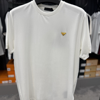 İthal Prada Gold Logo T-shirt Kırışmayan Kumaş (9426-Beyaz)