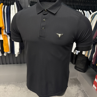 İthal Prada Polo Yaka  Kırışmayan Kumaş (10072-Siyah)