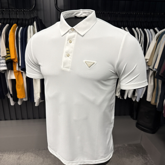İthal Prada Polo Yaka  Kırışmayan Kumaş (10072-Beyaz)