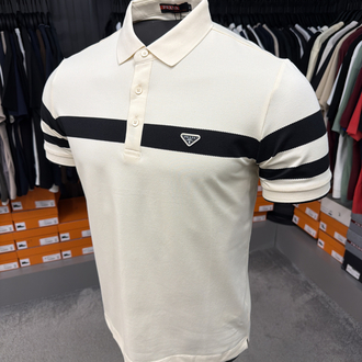 İthal Prada Polo Yaka Kırışmayan Kumaş (6956-Ekru)