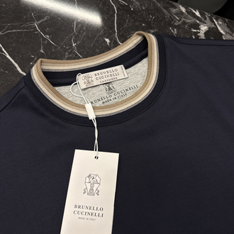 İthal Brunello Cucınelli T-shirt Kırışmayan Kumaş (39212-Koyu Lacivert)