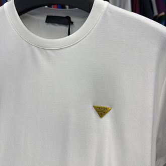 İthal Prada Gold Logo T-shirt Kırışmayan Kumaş (9426-Beyaz)