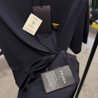 İthal Prada Gold Logo T-shirt Kırışmayan Kumaş (9426-Lacivert)