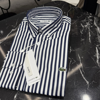Premium Çizgili Pamuk Kumaş Gömlek (Lacivert--495)