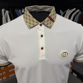 İthal Gucci Polo Yaka Kırışmayan Kumaş (10074-Beyaz)