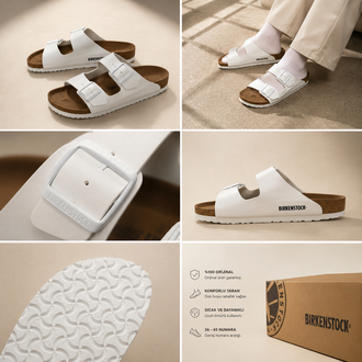 Birkenstock Arizona Deri Çift Toka (Beyaz)