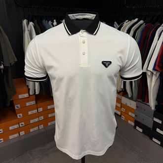 İthal Prada Polo Yaka  Kırışmayan Kumaş (10088-Beyaz)