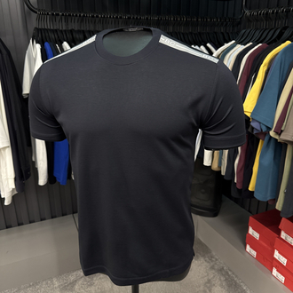 İthal Brunello Cucınelli Omuz Detaylı T-shirt Kırışmayan Kumaş (1987-Koyu Lacivert)