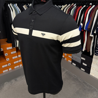 İthal Prada Polo Yaka Kırışmayan Kumaş (6956-Siyah)