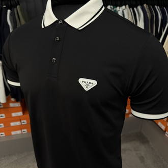 İthal Prada Polo Yaka  Kırışmayan Kumaş (10088-Siyah)