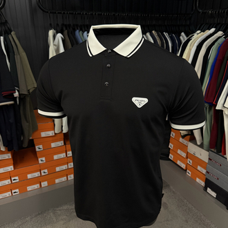 İthal Prada Polo Yaka  Kırışmayan Kumaş (10088-Siyah)