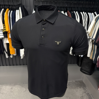 İthal Prada Polo Yaka  Kırışmayan Kumaş (10072-Siyah)
