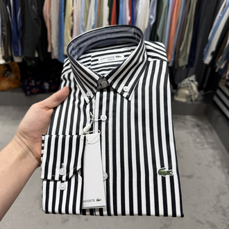 Premium Çizgili Pamuk Kumaş Gömlek (Siyah--495)