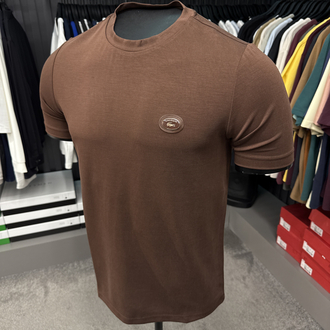 Yeni Demir Logo Modal Kırışmayan Kumaş T-shirt (15052-Kahverengi)