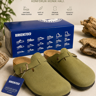 Birkenstock Yeni Sezon Boston Süet Terlik (Haki)