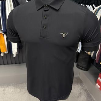 İthal Prada Polo Yaka  Kırışmayan Kumaş (10072-Siyah)