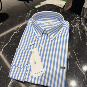 Premium Çizgili Pamuk Kumaş Gömlek (Buz Mavisi--495)
