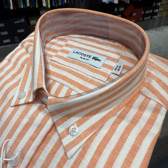 Premium Çizgili Ham Keten Gömlek (534-Turuncu)