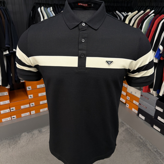 İthal Prada Polo Yaka Kırışmayan Kumaş (6956-Siyah)
