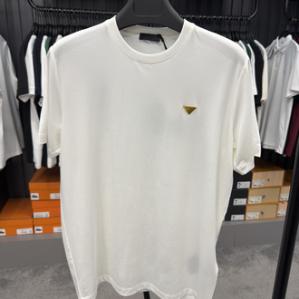 İthal Prada Gold Logo T-shirt Kırışmayan Kumaş (9426-Beyaz)