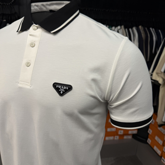 İthal Prada Polo Yaka  Kırışmayan Kumaş (10088-Beyaz)