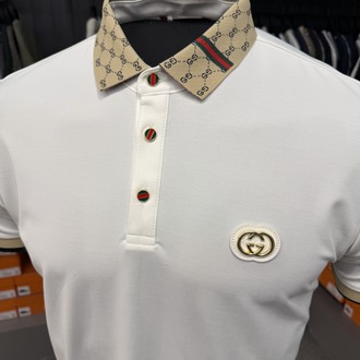 İthal Gucci Polo Yaka Kırışmayan Kumaş (10074-Beyaz)